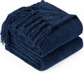 Chenille Throw Blanket for Couch with Tassels,50"X60" Soft Cozy Lightweight Knitted Boho Decorative Blankets for Bed and Sofa,Navy Blue