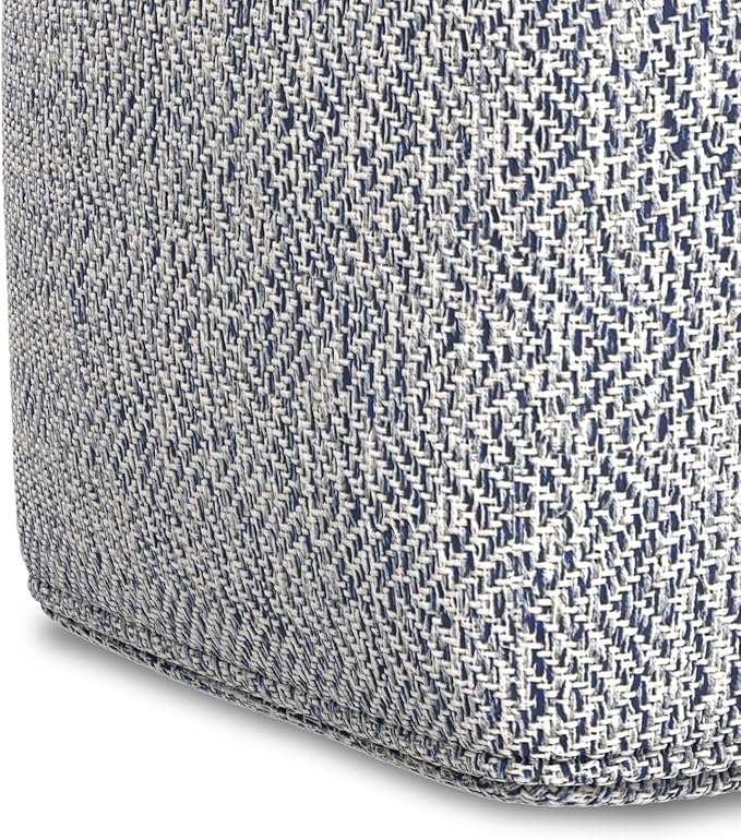 SIMPLIHOME Nate Square Pouf - 18 inch Wide Upholstered Handwoven Cotton Ottoman in Denim Melange, Boho Footstool or Extra Seating for Living Room or Bedroom with Polystyrene EPS Beads, Assembled