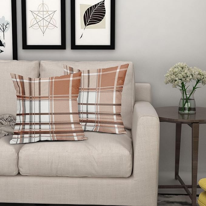 Kawani Fall Orange Grey Plaid Pillow Covers 16X16 Inch Autumn Retro Buffalo Tartan Decorative Pillow Cases Set of 2 Thanksgiving Farmhouse Throw Pillows for Cushion Sofa Couch Outdoor