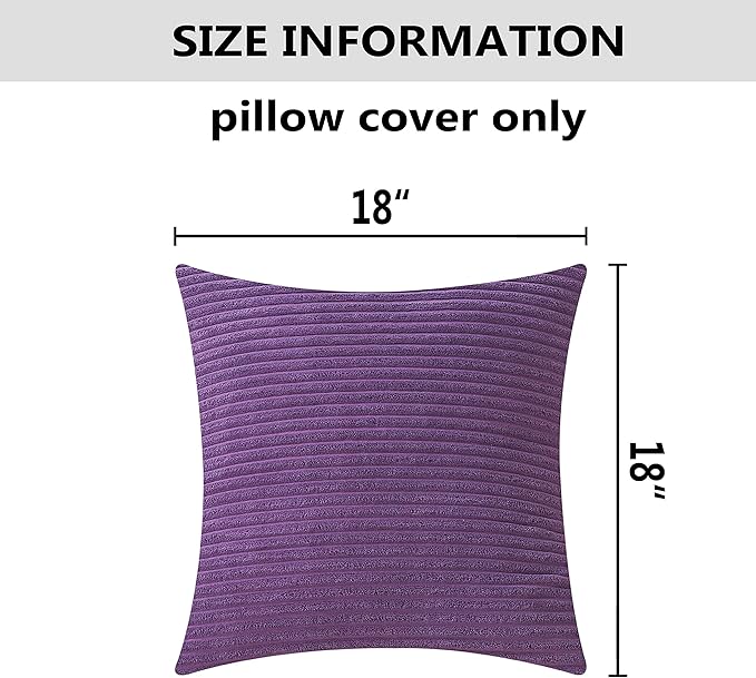 Home Brilliant Purple Pillow Covers 18x18 Striped Velvet Corduroy Decorative Throw Pillow Covers Set of 2 Throw Pillows for Couch Chair, 18 x 18 inch, Eggplant