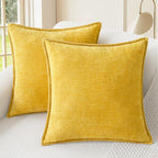 CaliTime Throw Pillow Covers Decorative 24 X 24 Inches Pack of 2 Cotton Thread Stitching Edges Solid Dyed Soft Chenille Cushion Cases for Couch Sofa Bed Living Room Farmhouse Mustard Yellow