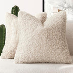 Foindtower 2 Pieces 22x22 Inch Neutral Cream, Faux Fur Throw Pillow Cover Accent Sherpa Pillow Fuzzy Soft Pillowcases Sheepskin Decorative Fleece Cushion Case for Bed Couch Living Room
