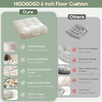 HIGOGOGO 6" Extra Thick Floor Pillow Cushion for Adults, Meditation Cushion Pillow, Large Square Floor Sitting, Tufted Corduroy Cover, for Tatami Living Room or Yoga, 22x22 Inch, Beige