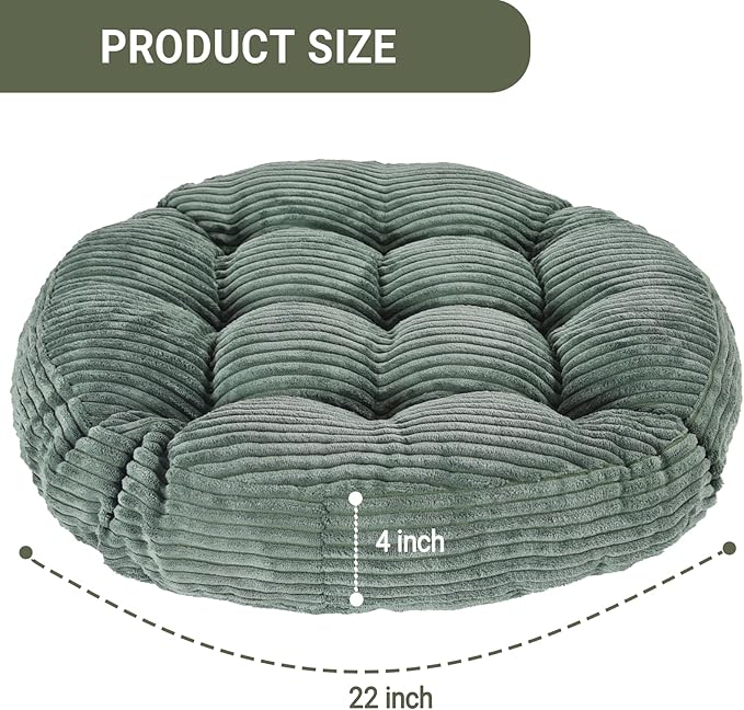 Large Floor Pillow for Adults, 22x22" Memory Foam Floor Cushion with Corduroy Cover, Round Floor Sitting Cushions for Meditation, Lounge,Seating for Yoga, Tatami Living Room (2, Round-Dark Green)