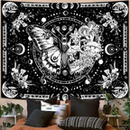 Skeleton Butterfly Tapestry Black and White Skull Mushroom Plants Tapestries Hippie Aesthetic Tapestry Wall Hanging for Bedroom Living Room Dorm (Black, 80” x 60”)