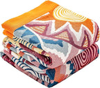 Queen Boho Throw Blanket for Bed 100% Cotton Ultra Soft Rustic Cozy Muslin Quilt Farmhouse Decor Bed Blanket,80"×90" All Season Rustic Throw for Sofa Couch,Colourful Sun