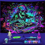 TUGCAY Blacklight Skull Tapestry Funny Skeleton Hip Hop Music Tapestry UV Reactive Gothic Hippie Tapestries Wall Hanging for Bedroom Dorm Game Room Decor(59.1 x 78.7 Inches)