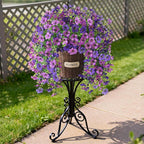 Artificial Flowers Hanging Baskets, 4 Bundles Outdoor Hanging Basket Spring Summer Decoration, No Fade Realistic Fake Flowers Plants for Porch Patio Balcony Home Yard Decor(Double Purple)