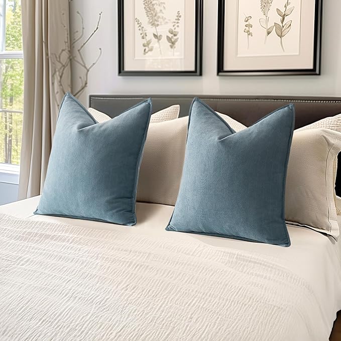 MIULEE Pack of 2 Dusty Blue Decorative Pillow Covers 24x24 Inch Soft Chenille Luxurious Couch Throw Pillows Farmhouse Cushion Covers Euro Shams Elegant Design for Sofa Bed Living Room Spring Decor