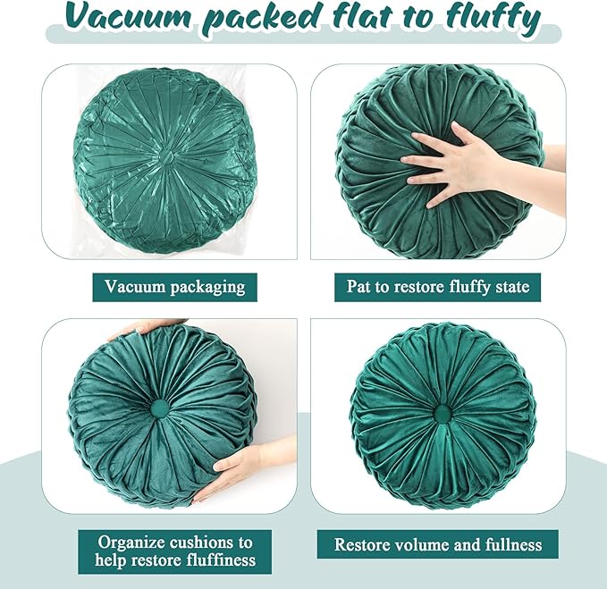 Round Throw Pillows Decorative Pleated Throw Pillows 15'' Diameter Accent Pumpkin Boho Chair Cushion for Couch Sofa Home Decoration(Green,1 Pcs)