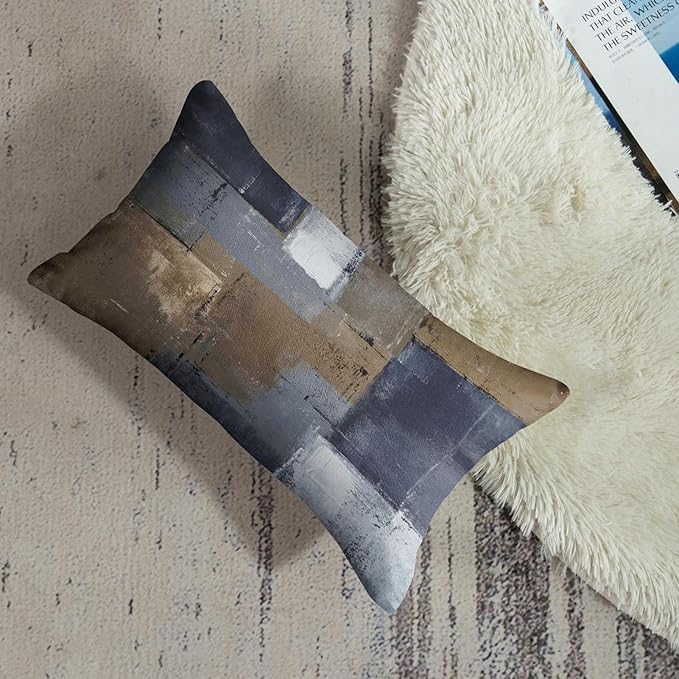 Britimes Throw Pillow Covers Modern Home Art Decor, 12 x 20 Inches Set of 2 Pillow Cases Decorative, Abstract Oil Painting Pillowcases for Bedroom, Living Room, Brown Blue