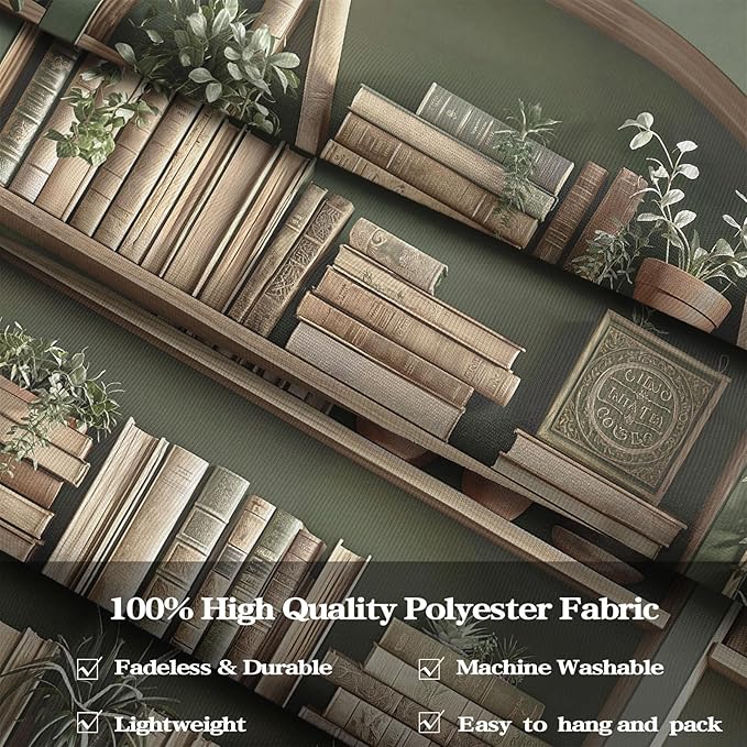 Accnicc Sage Green Plant Bookshelf Tapestry Botanical Bookshelf Tapestries Wall Hanging Vintage Potted Plants Library Backdrop Extra Large Tapestry for Bedroom Living Room Dorm 90 x 68 inch