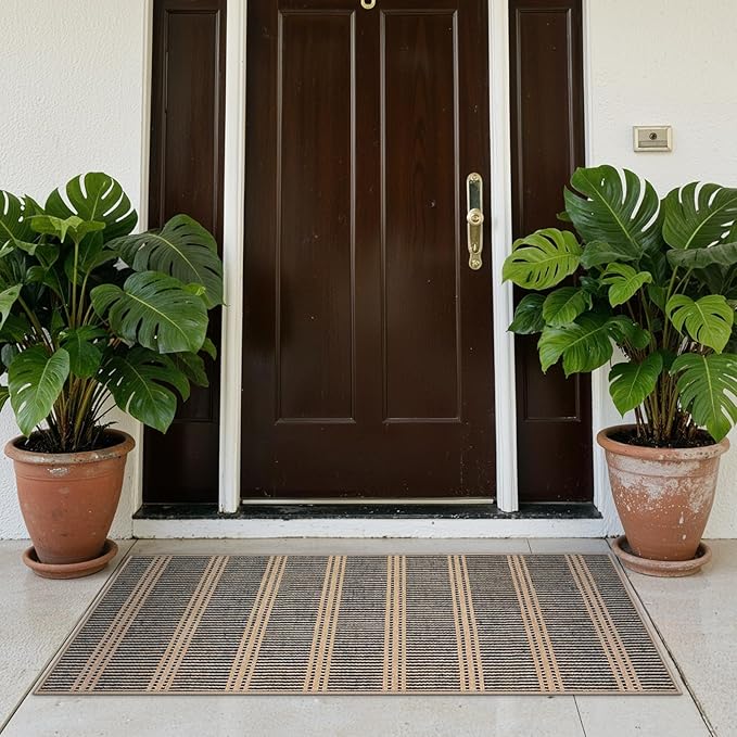 LIVEBOX Easy Jute Indoor Outdoor Rug 3x5 Front Porch, Black Striped Washable Outdoor Rugs for Entryway Living Room, Non Slip Rug Geometric Carpet Door Mat for Entry Front Door, Patio, Kitchen, Bedroom
