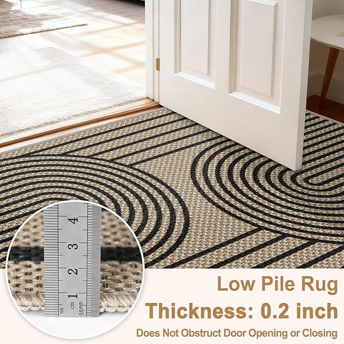 Outdoor Rug 2x3 Door Mat Easy Jute Entryway Porch Rug Indoor Foyer Outdoor Patio Low Pile Ultra-Thin Area Rug Washable Non-Slip Black Rainbow Throw Carpet for Front Door Entrance Floor Mats