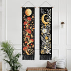 AOHMPT Pack of 2 Long Vertical Tapestry,Nature Landscape Tapestry with Serene Mountain River, Moon & Sun Motifs,Traditional Ink Painting Wall Art,Zen Aesthetic Wall Hanging for Living Room Bedroom Decor 13" W x 51" H"