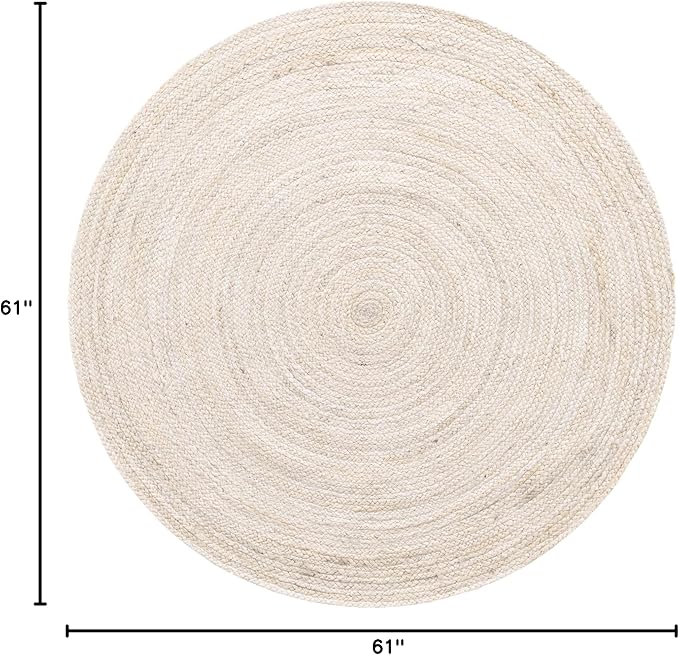 Unique Loom Braided Jute Collection Area Rug - Dhaka (5' 1" Round, White)