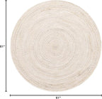 Unique Loom Braided Jute Collection Area Rug - Dhaka (5' 1" Round, White)