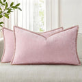 decorUhome Summer Chenille Soft Cozy Throw Pillow Covers 12x20 Set of 2, Modern Farmhouse Boho Velvet Decorative Pillow Cases with Stitched Edge for Couch Sofa Bed Home Decor, Blush Pink