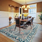 Amearea Vintage Design Blue Area Rugs for Living Room, 4x6 Machine Washable Floral Collection Traditional Bedroom Rug, Low Pile Dinning Room Carpet, No Slip Office Kitchen Home Decor, Light Blue