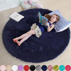 Dark Navy Round Rugs 5Ft for Teen Boys Bedroom, Circular Fluffy Shag Fuzzy Plush Circle Area Rug for Kids Room, Living Room Decor Aesthetic, Indigo Furry Cool Dark Blue Carpet for Dorm Baby Nursery