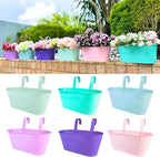 LaLaGreen Outdoor Hanging Planter (11.2 Inch, 6 Pack) Light Pink, Light Purple, Turquoise, Light Blue, Dark Purple, Cadet Blue Metal Iron Window Box Flower Pot Deck Railings Fence Porch Garden Decor