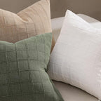 Woaboy Linen Check Throw Pillow Covers Set of 2 - Cream White Farmhouse Modern Boho Vintage Decorative Cushion Covers for Sofa Couch Bedroom Living Room Decor 22x22 Inch