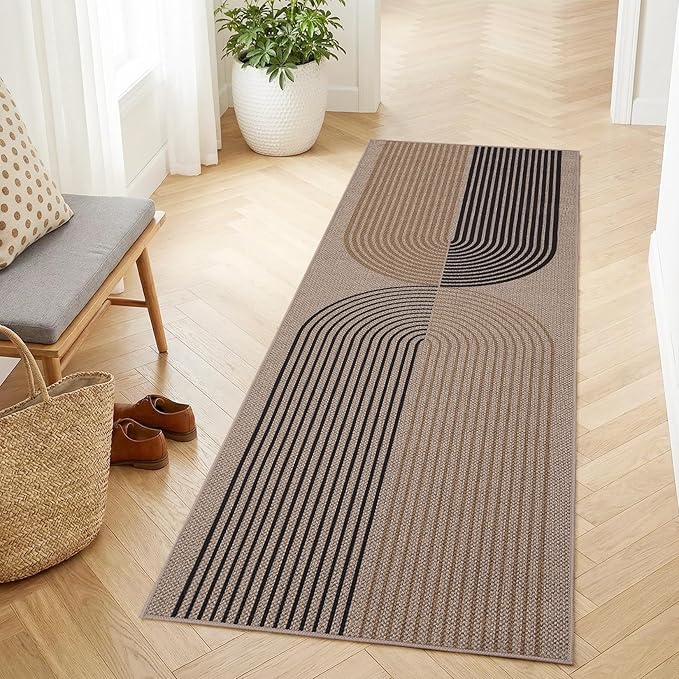 GarveeHome Easy Jute 2x6 Modern Rainbow Runner Rug for Hallway Kitchen Non Slip Indoor Outdoor Runner Door Mat for Laundry Porch