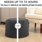 Round Plush Ottoman Pouf Stuffed– Fluffy Ottoman Foot Rest with Modern Foam Filler 20" x 14" Cozy Floor Pouf for Living Room & Bedroom (Gray)