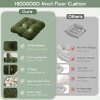 HIGOGOGO Floor Pillow Cushion for Adults, Meditation Cushion Pillow, Large Square Floor Sitting, Tufted Corduroy Cover, for Tatami Living Room or Yoga, 22x22 Inch, 2Pack, Dark Green