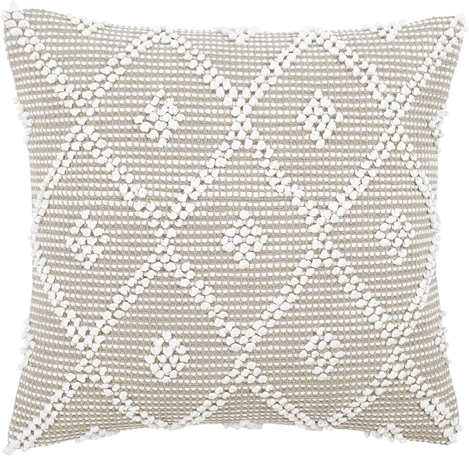 Lush Decor Adelyn Decorative Throw Pillow Cover, 20" W x 20" L, Neutral - Square Pillow - Neutral Diamond Pillow - Textured Pillows - Hygge Decor - Farmhouse Throw Pillows For Bed, Couch, Or Chair