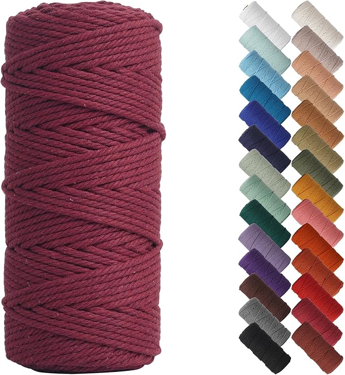 NOANTA Wine Red Macrame Cord 3mm x 109yards, Colored Macrame Rope, Cotton Rope Macrame Yarn, Colorful Cotton Craft Cord for Wall Hanging, Plant Hangers, Crafts, Knitting