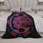 Boho Chic Throw Blanket Crescent Moon and Sun with Elements of The Mandala Pattern Blanket for Sofa Bed Couch Chair Or Dorm 40"x50"
