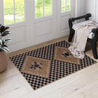 LIVEBOX Easy Jute Washable Rugs 3x5, Modern Checkered Kitchen Rugs Non Slip, Ultra Thin Door Rug for Entryway Indoor, Farmhouse Black and Tan Rug for Outdoor Front Porch Patio Courtyard