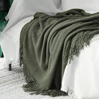 LOMAO Knitted Throw Blanket with Tassels Bubble Textured Lightweight Throws for Couch Cover Home Decor (Dark Olive, 60x80)