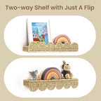 AELS Scalloped Nursery Bookshelf, Set of 4, Picture Ledge Shelf for Wall Decor, Woven Straw Paper Floating Shelves for Books, Toys, Photo Frames, Nursery, Boho Modern Farmhouse Book Shelf, Beige