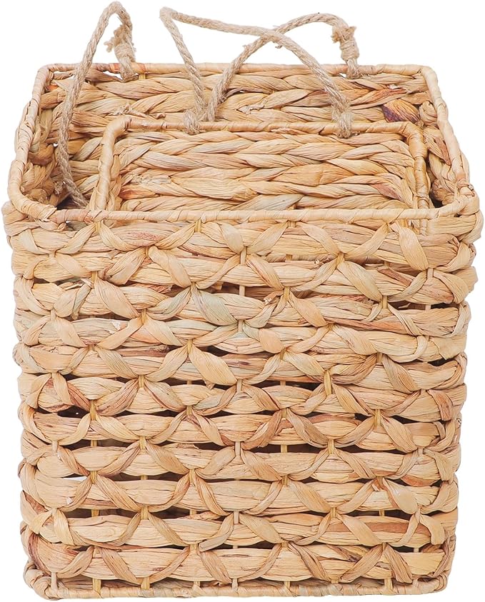 2-Tier Wall Hanging Wicker Water Hyacinth storage baskets Set,Woven Rustic Natural Farmhouse Door Baskets Organizer for decor,Kitchen Pantry, Home Office, Entryway, Bathroom