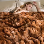 EMME Faux Fur Blanket Queen Size Tie Dye Dark Brown - Big Bubble Rabbit Cozy Blanket for Couch, Thick Furry Plush Shaggy Blankets, 650GSM, 90x90 Inches
