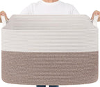 Goodpick 85L Large Woven Basket 23.6" x 15.7" x 13.8" Cotton Rope Storage Organizer for Blankets Dirty Clothes, Rectangle Toy Storage Basket for Nursery Home Decor, Brown