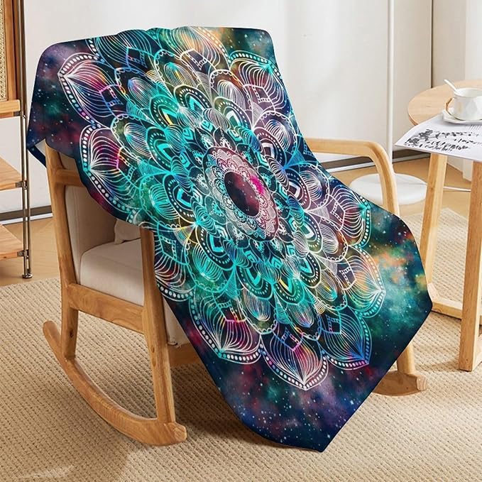 Colorful Mandala Throw Blanket Bohemian Boho Galaxy Blanket for Sofa Bed Couch Chair Or Dorm 40"x50"