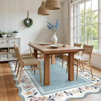 Lahome Floral Blue 8x10 Rugs for Living Room, Scalloped Washable Boho Area Rug Non Slip Vintage Low Pile Large Rug for Bedroom, Farmhouse, Dining Room, Kids Playroom Ariele