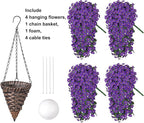 Artificial Fake Outdoor Hanging Flowers Plants Basket for Outside Porch Decoration, Fake Silk Purple Daisy Flower UV Resistant Look Real Orchid Traing Vines for Home Balcony Yard Patio Garden Decor