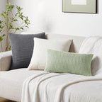 Softalker Throw Pillow Covers 18x18 Inch, Set of 2, Soft Corduroy Boho Stripe Decorative Pillow Cover, Couch Fluffy Pillow Cover for Farmhouse Home Decor Bed Living Room, Cream
