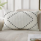 PANOD Knitted Boho Tufted Throw Pillow Covers with Tassel 12x20 inch, Decorative Indoor Outdoor Bohemian Lumbar Cushion case Pillowcase for Couch Sofa Livingroom car Farmhouse Black and Cream White
