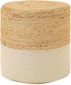 REDEARTH · Cylindrical Pouf Foot Stool Ottoman - Jute Braided Accent Sitting Footrest for The Living Room, Bedroom, Nursery, Patio, Lounge Set of 2 (14.5”X14.5”X16”; Natural Ivory)