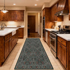 Washable 2' x 6' Runners for Hallways, Non Slip Long Floor Runner for Kitchen, Entryway Indoor, Stain Resistant Rubber Backing Floral Decor Rug (Dark Green)