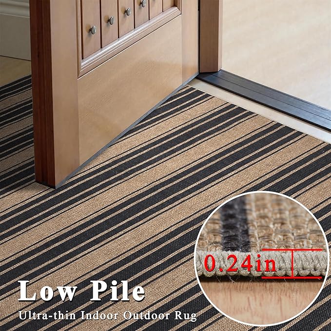 Striped Easy Jute Rug 3x5 Outdoor Rug Washable Rugs for Living Room Bedroom Non Slip Neutral Farmhouse Indoor Outdoor Carpet for Backyard Patio Office