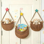 Halidali 3 Tier Hanging Fruit Baskets for Kitchen, Boho Cotton Rope Handwoven Vegetable Hammock Produce Storage Wall Mounted Large Organizing Basket for Farmhouse Decor, Onion, Potato (Caramel)