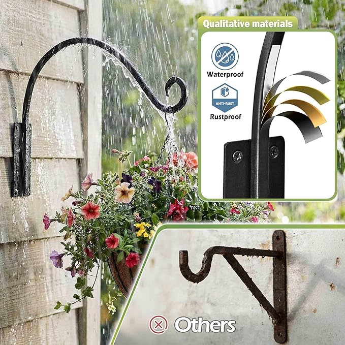 Heavy Duty Plant Hanger Bracket (16"/Black), 80lbs Weight Capacity - Outdoor Hand-Forged Hanging Plant Bracket Durable and Stable Bird Feeder Hanger