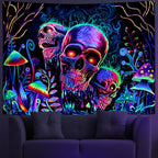 Amonercvita Blacklight Skull Tapestry Trippy Skeleton Wall Tapestries UV Reactive Neon Plants Trees Tapestries Aesthetic Galaxy Space Tapestry Wall Hanging for Bedroom Decor(W51.2×H59.1 inches)