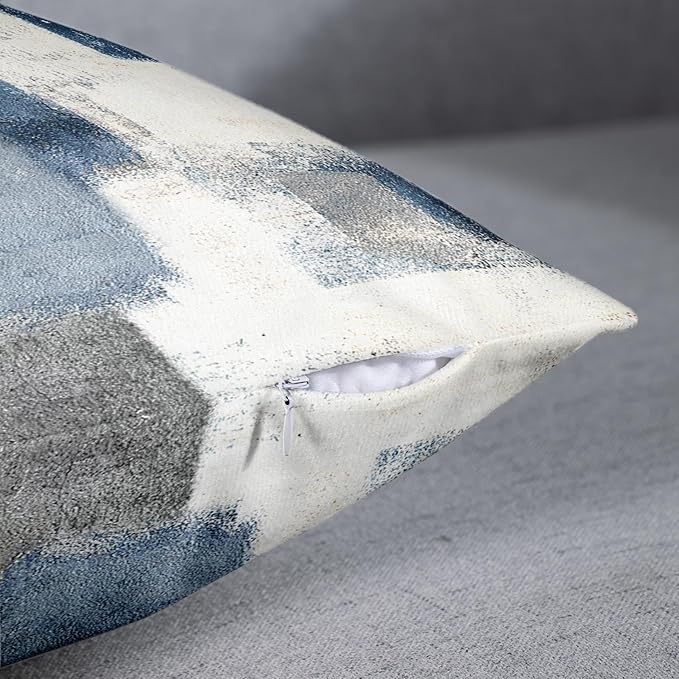Britimes Throw Pillow Covers Modern Home Art Decor, 12 x 20 Inches Set of 2 Pillow Cases Decorative, Abstract Oil Painting Pillowcases for Bedroom, Living Room, Blue White